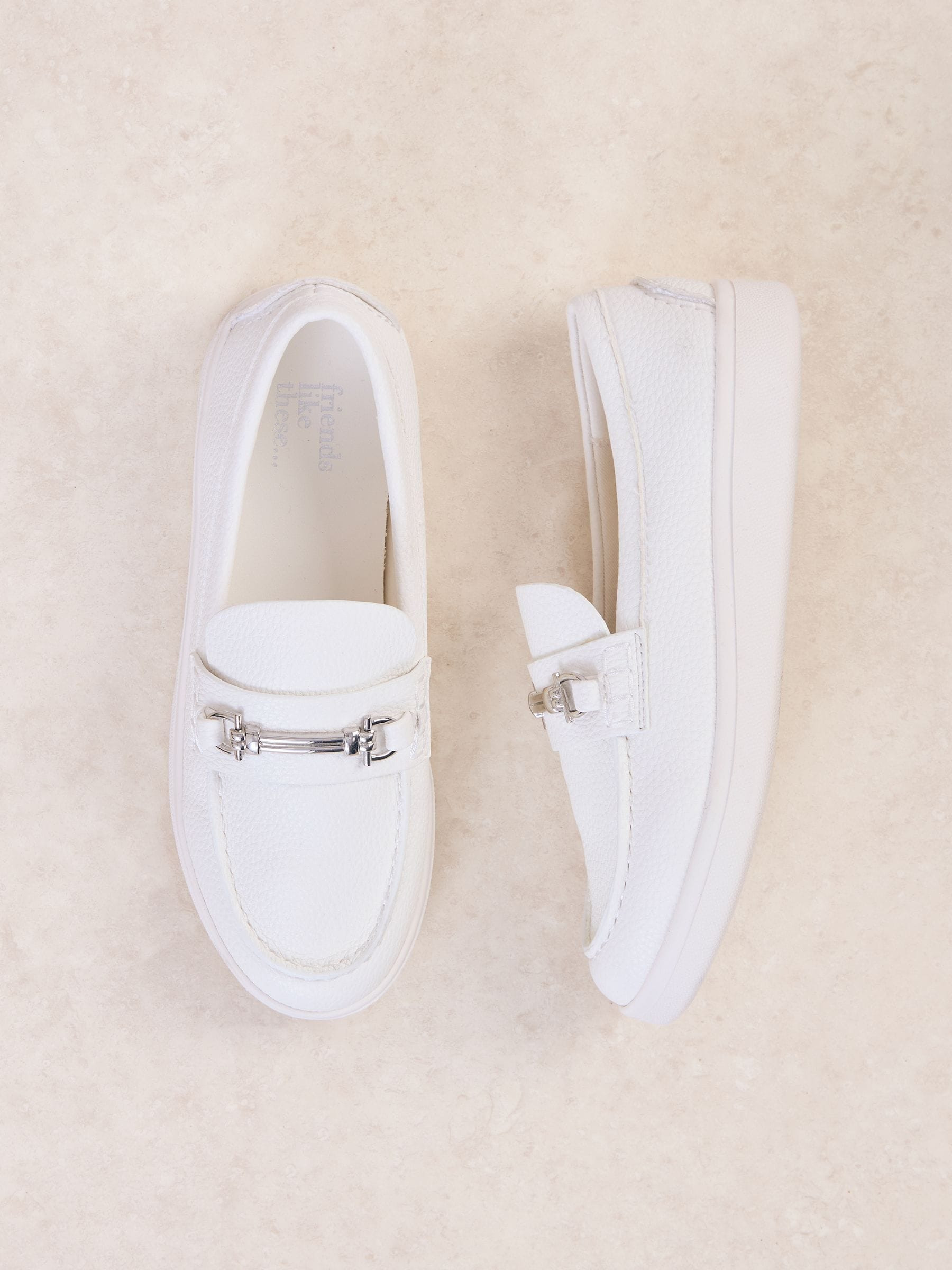 Friends Like These Friends Like These White Faux Leather Snaffle Detail Comfort Slip On Casual Loafer Shoes | Next US