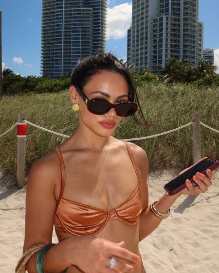 bronze bikini top & bottoms monday swimwear, revolve shell body chain, monday swimwear black trousers bikini, Celine sunnies, beach day outfit, swimwear

#LTKstyletip #LTKfindsunder100 #LTKswim