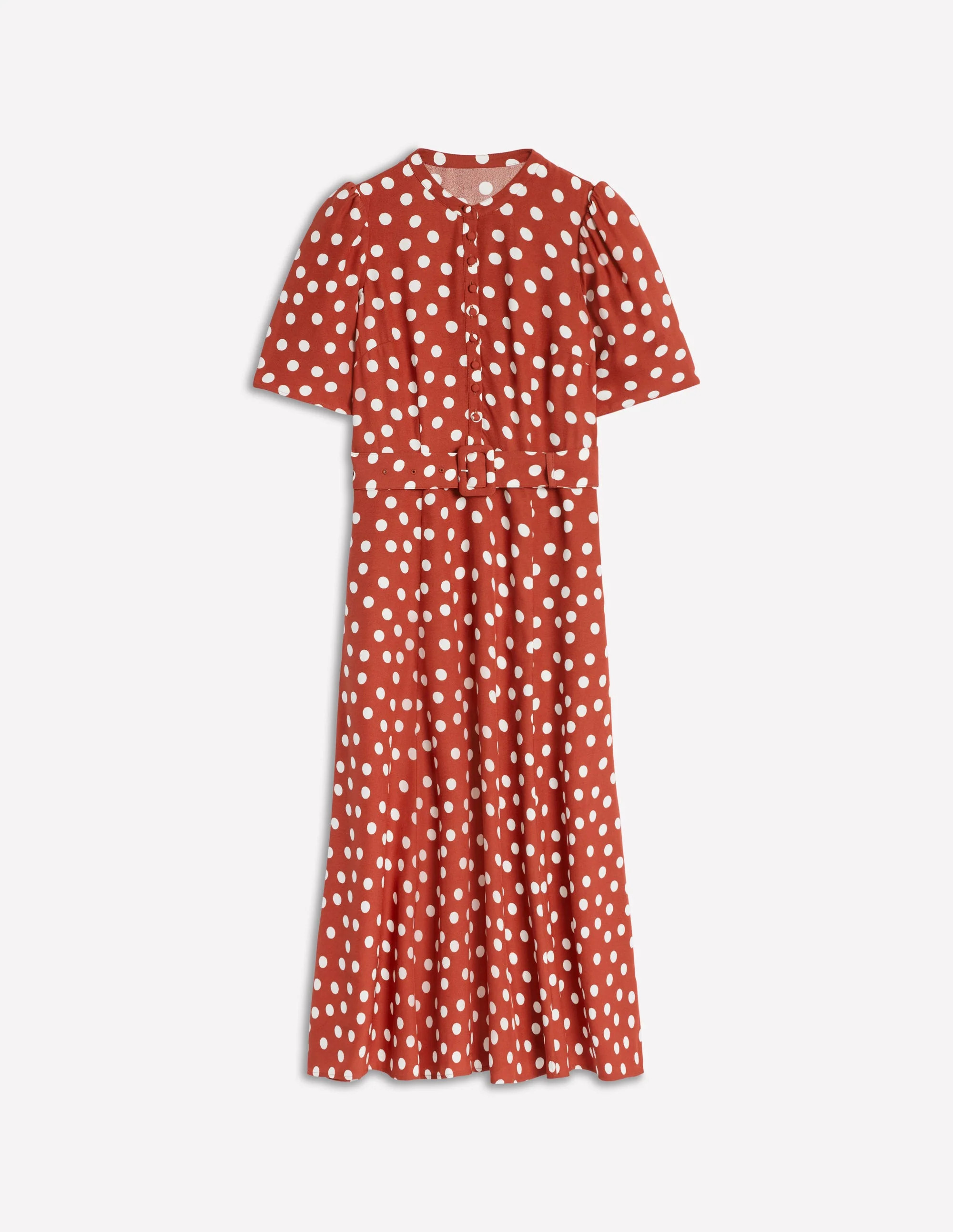 Kate Puff Sleeve Belted Dress-Roasted Chestnut, Painted Dot | Boden (US)