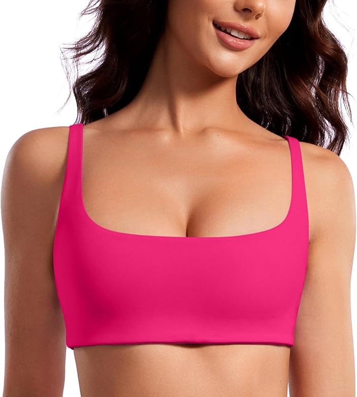 CRZ YOGA Butterluxe Spaghetti Strap Sports Bras for Women - Square Neck Yoga Wireless Low Coverag... | Amazon (US)