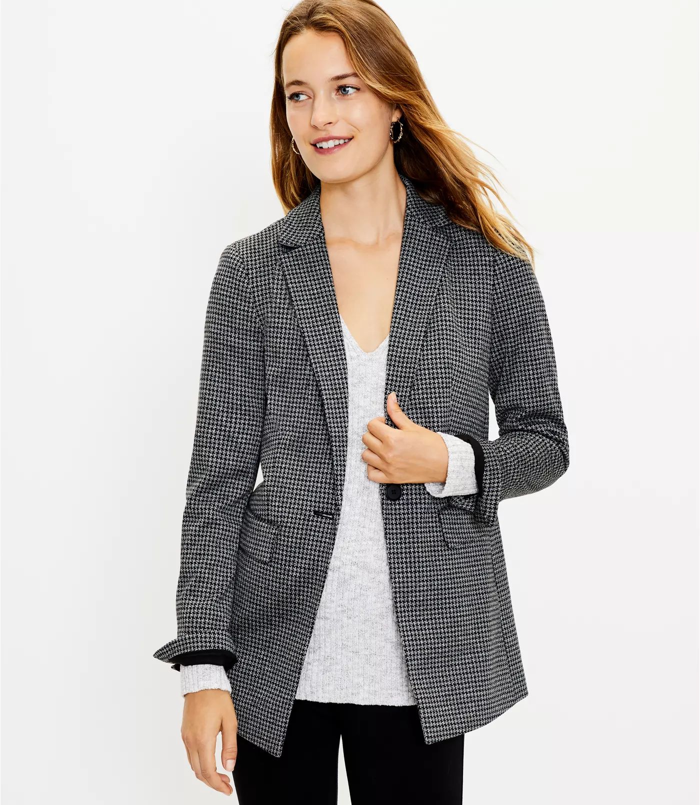 Houndstooth Boyfriend Blazer | LOFT | LOFT