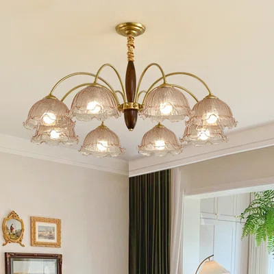 French-Style Vintage Solid Wood Iron Lamp Stand With Glass Lampshade | Wayfair North America