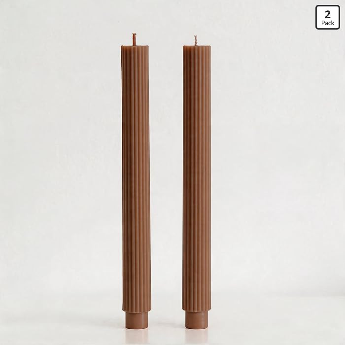 2 Pack | 10" Premium Unscented Ribbed Wick Taper Candles, Tall Ribbon Wax Dinner Unscented Modern... | Amazon (US)