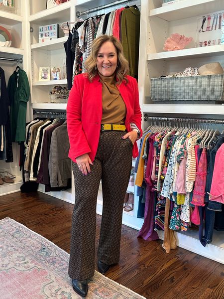Blazer 30% off! Code NANETTE30 through 10/2 wearing size L

Blouse is a cape sleeve. Great for layering under jackets. Size L

Pants are a knit flare. Extended sizing! Wearing a 14. They are quite roomy. 

Fall outfits fall sale fall office outfits 

#LTKfindsunder100 #LTKover40 #LTKworkwear