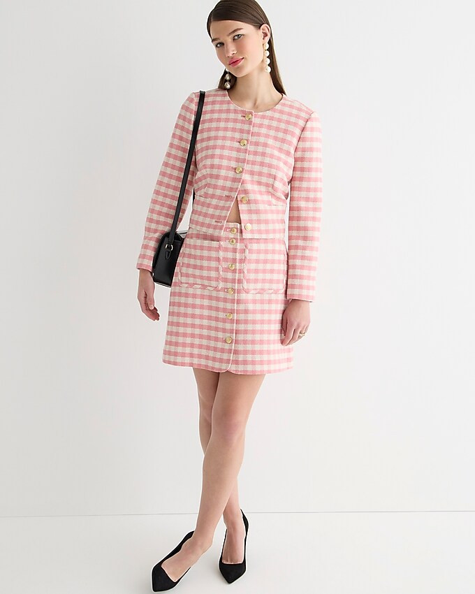 Button-front mini skirt in gingham terry tweed | J. Crew US