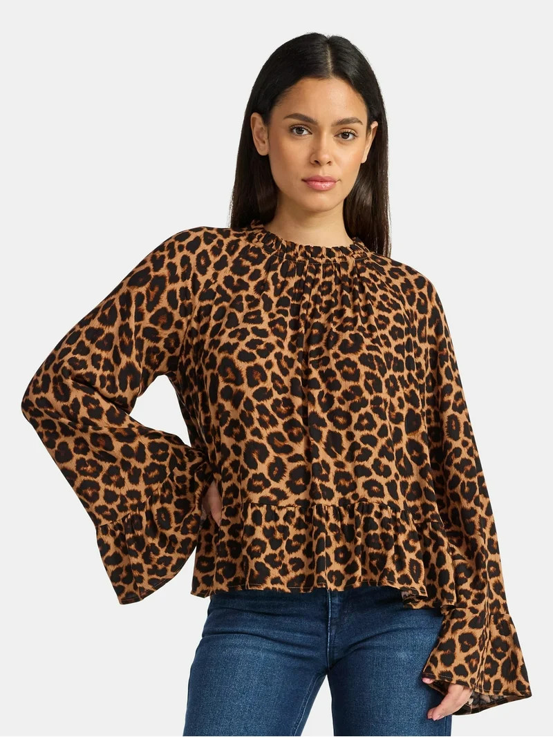Time and Tru Women's Flowy High Neck Blouse, Size XS-XXXL | Walmart (US)