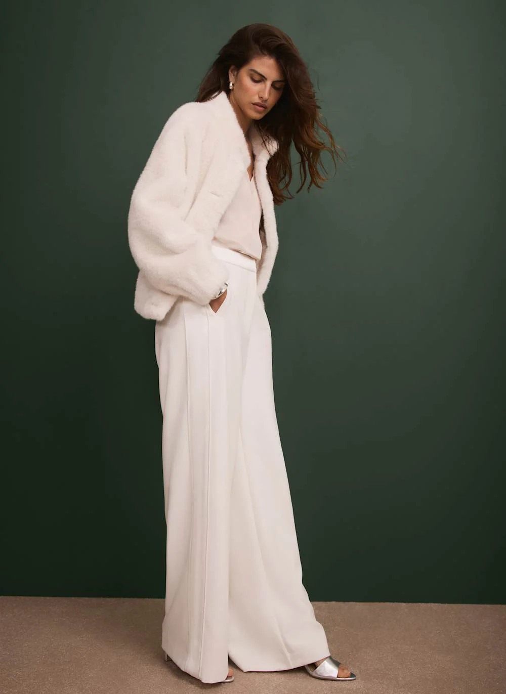 White Faux Fur Bomber Jacket | Mint Velvet