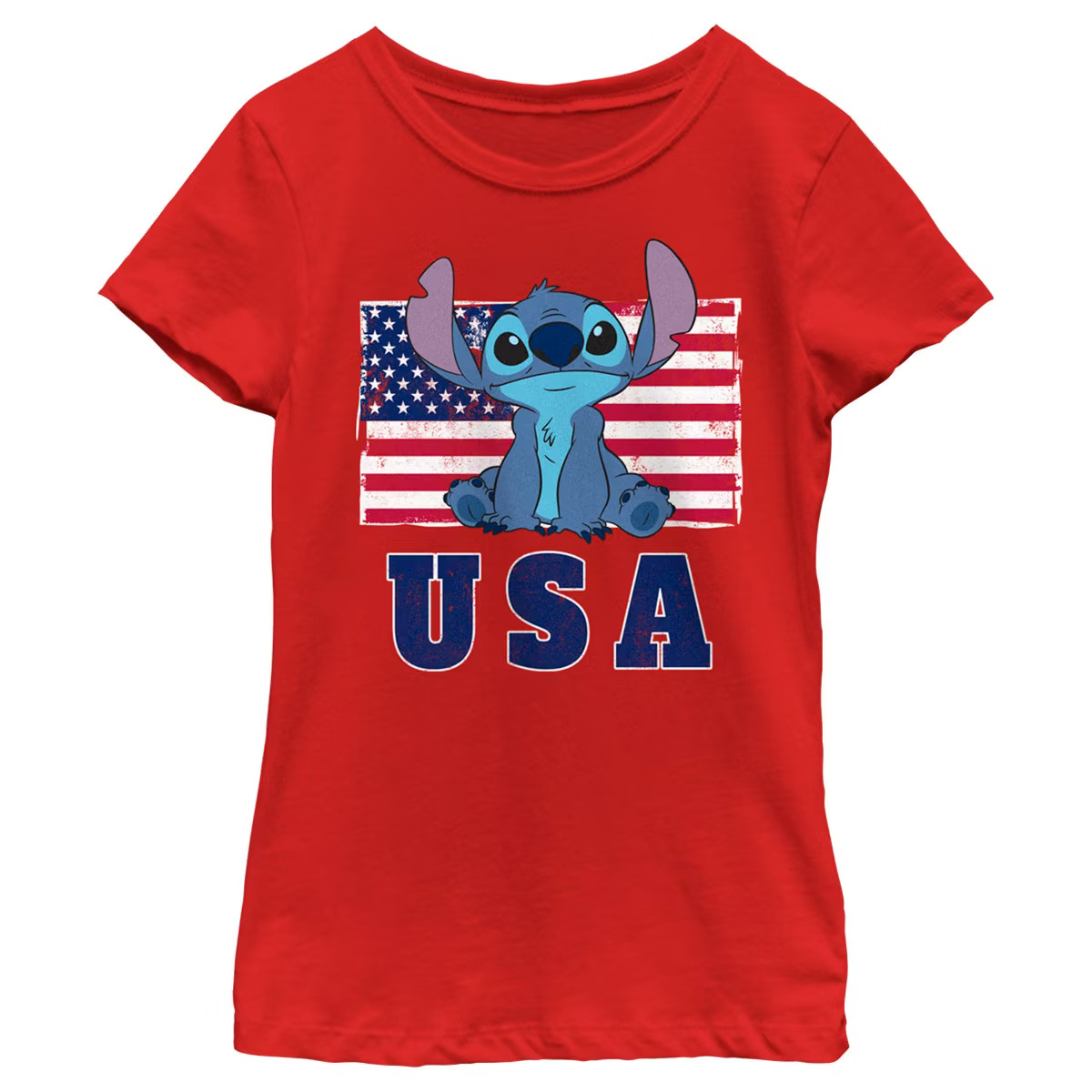Girl's Lilo & Stitch Distressed Red, White, and Blue T-Shirt | Target