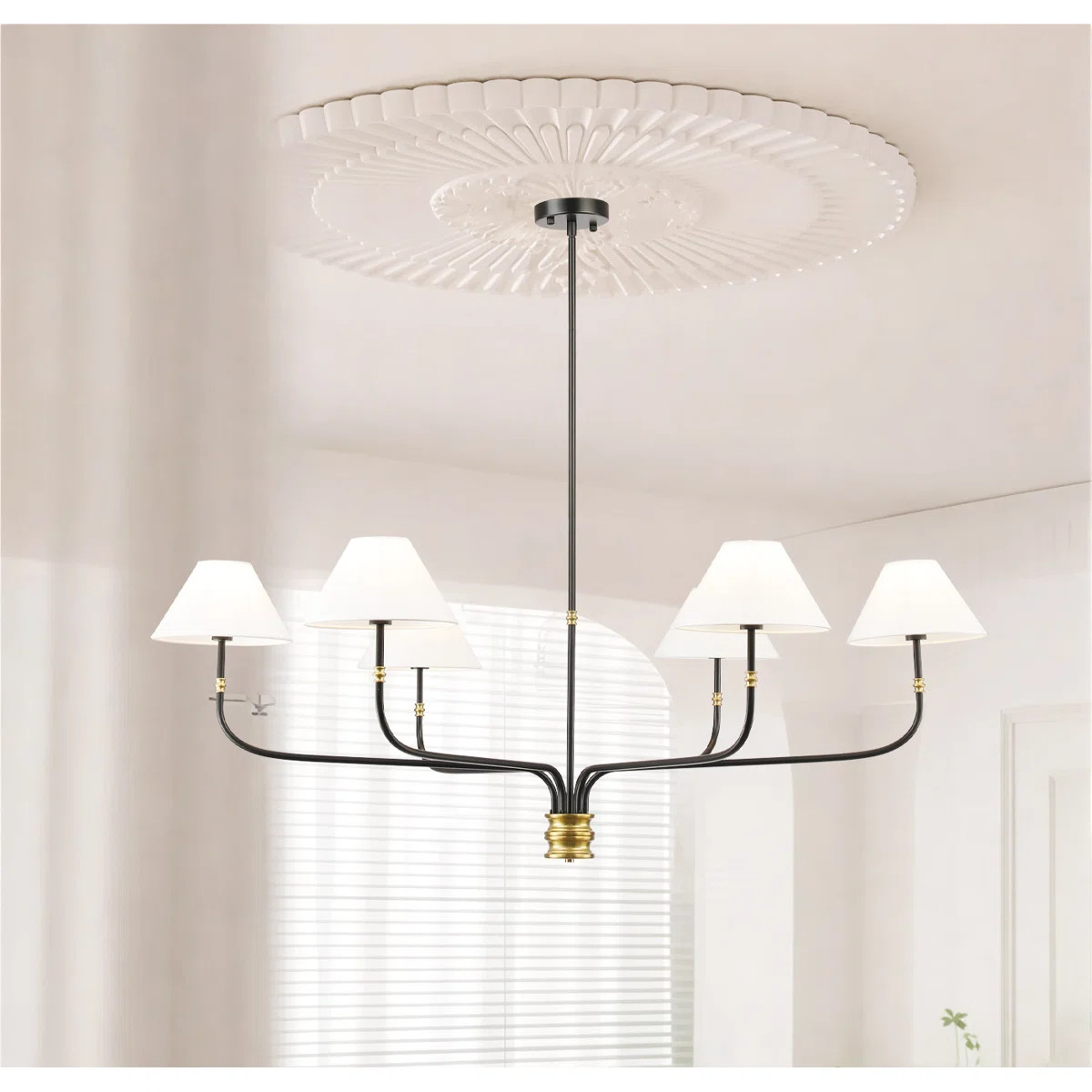 6-light Minimalist French Chandelier- Black With Brushed Brass Accent | Wayfair North America