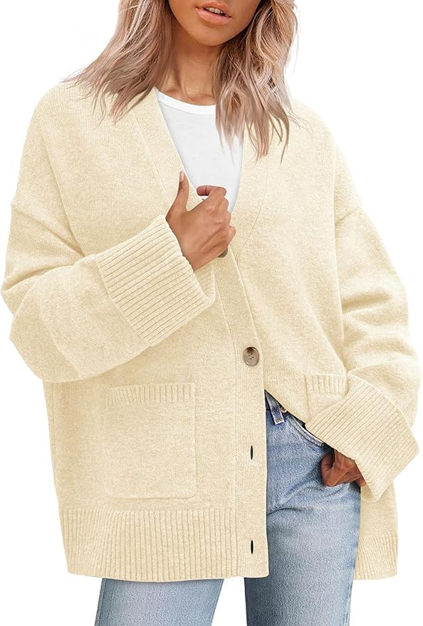 PRETTYGARDEN Women's 2025 Oversized Cardigan Sweaters Trendy Chunky Knit Long Sleeve V Neck Butto... | Amazon (US)