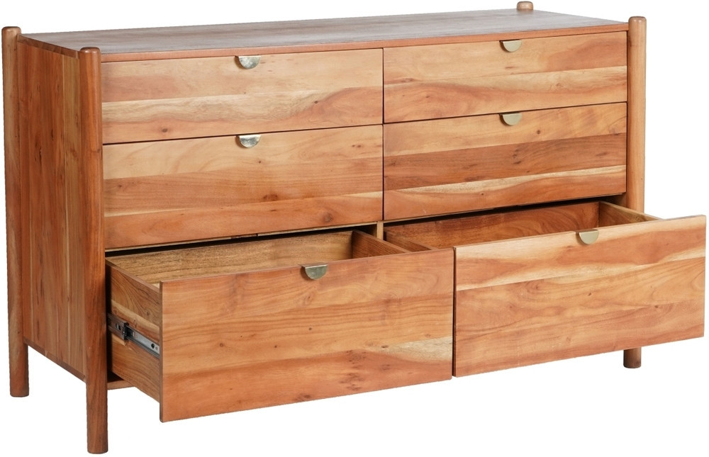 Shanti 6 Drawer Wood Dresser In Natural and Gold | 1stopbedrooms