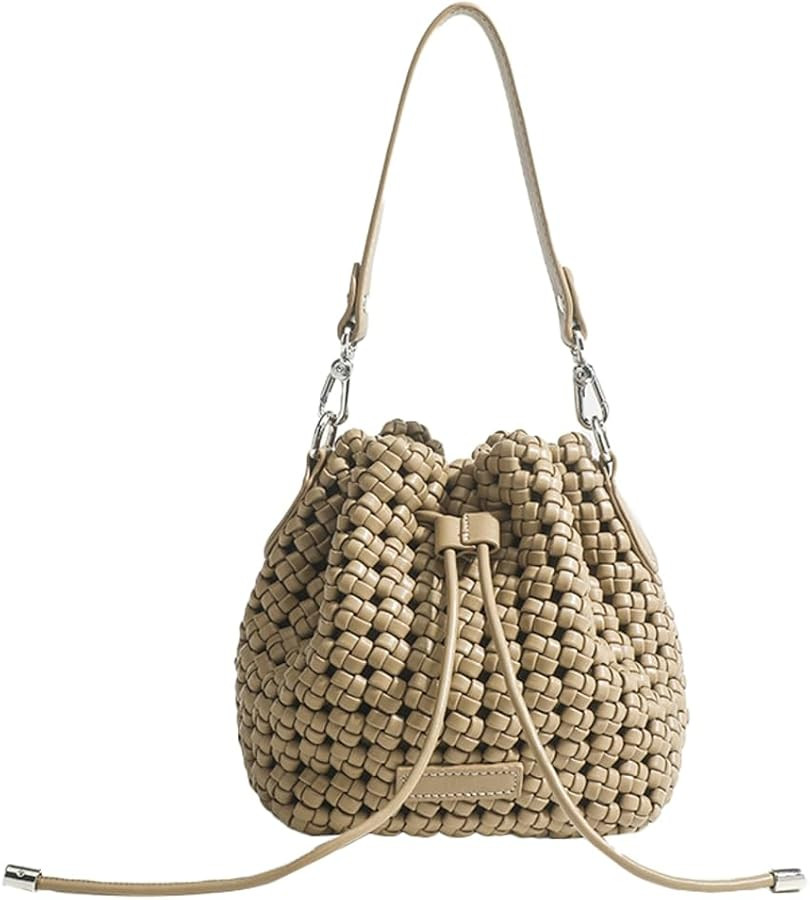 Woven Tote Bucket Bag Shoulder Purse for Women Handwoven Crossbody Handbag Small Satchel Basket T... | Amazon (US)