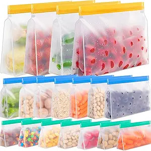 Reusable Storage Bags Stand Up, 18 Pack Reusable Sandwich Bags, Reusable Freezer Lunch Bags, Leak... | Amazon (US)