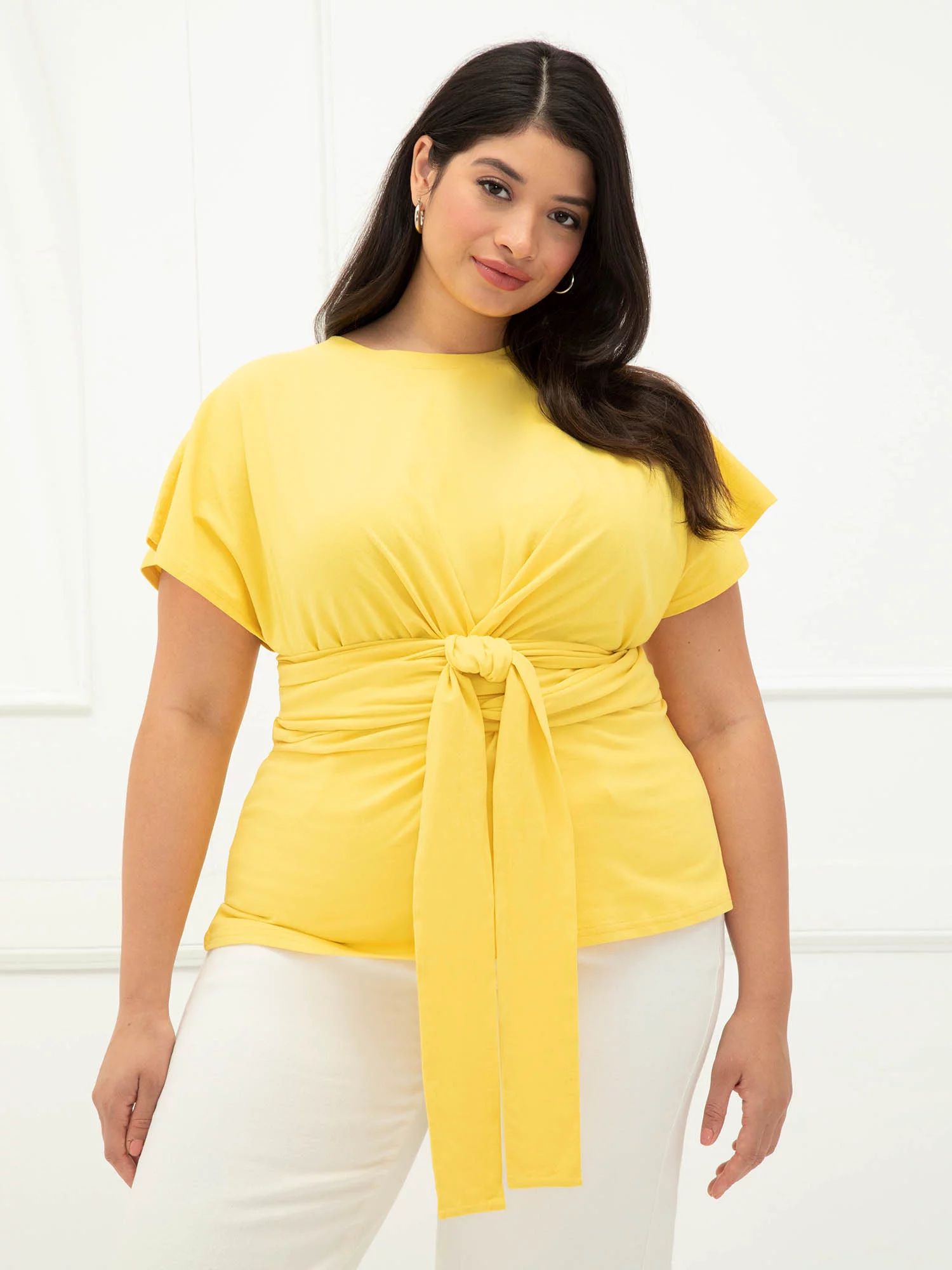 ELOQUII Elements Women's Plus Size Tie-Waist T-Shirt with Flutter Sleeves | Walmart (US)