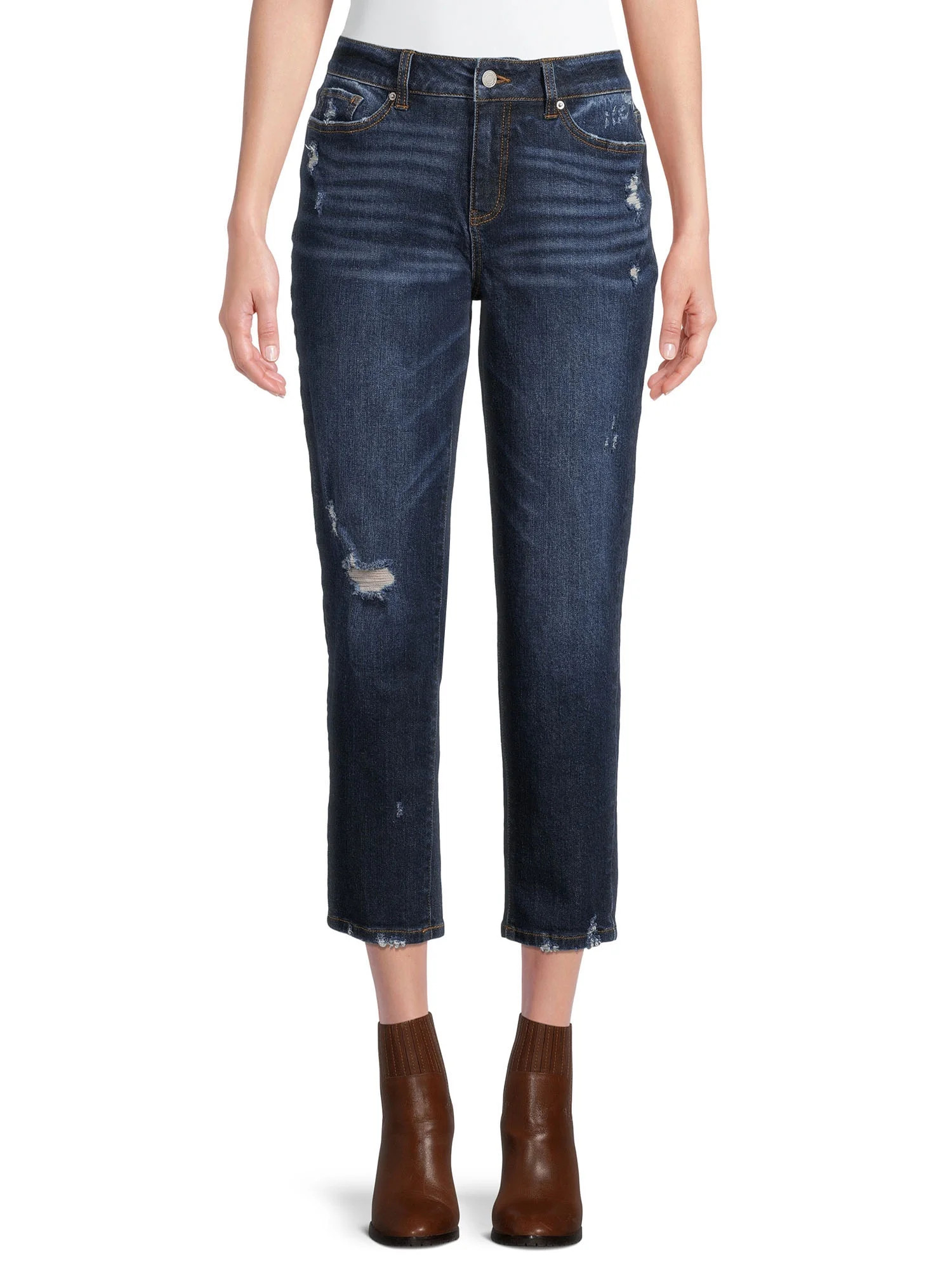 Time and Tru Women's High Rise Slim Boyfriend Crop Jeans | Walmart (US)