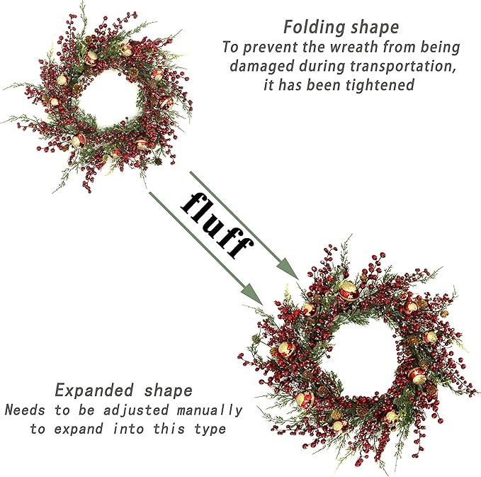 20 inch Christmas Wreaths for Front Door Winter Door Wreath with red Berry,Gold and red Christmas... | Amazon (US)