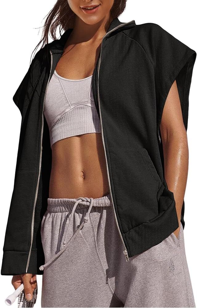 Gihuo Women's Sweatshirts Vest Oversized Zip Up Sleeveless Jacket Casual Sweatshirt Tops with Poc... | Amazon (US)