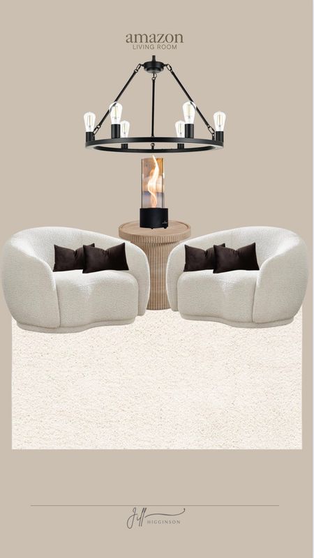 Amazon living room! 

Chair, seating, rug, fire pit, light fixture, pillows, home decor 

#LTKhome #LTKfindsunder100 #LTKsalealert