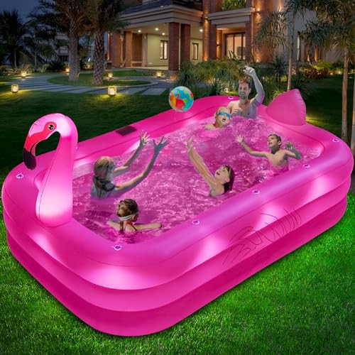 Inflatable Pool with Lights, 2024 Solar Flamingo Swimming Pool for Kids,Adults Inflatable Blow up Pool, Large Kiddie Pool, Durable Thickened 105"x65"x25" Inflatable Family Pool for Backyard,Outdoor | Amazon (US)