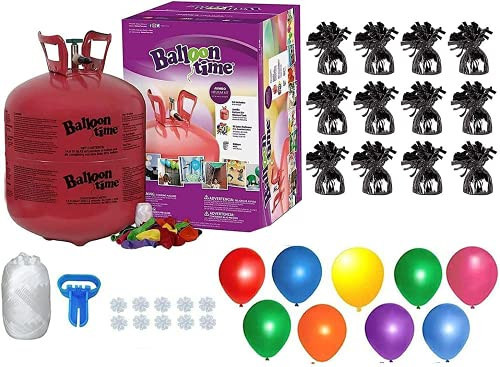 Helium Tank for Balloons At Home, 50 Balloons and White Ribbon, 12 Black Balloon Weights, Plus Balloon Tying Tool | Amazon (US)