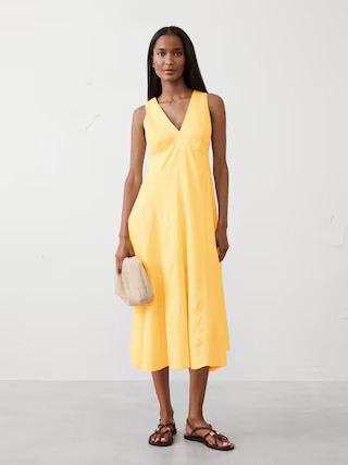 Linen-Blend Seamed Midi Dress | Banana Republic Factory | Banana Republic Factory