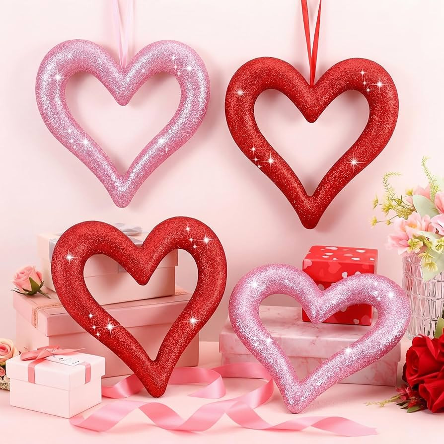 4 Pack Large Valentine's Day Heart Ornaments for Tree 12 Inch Red Pink Glitter Heart Ornaments Va... | Amazon (US)