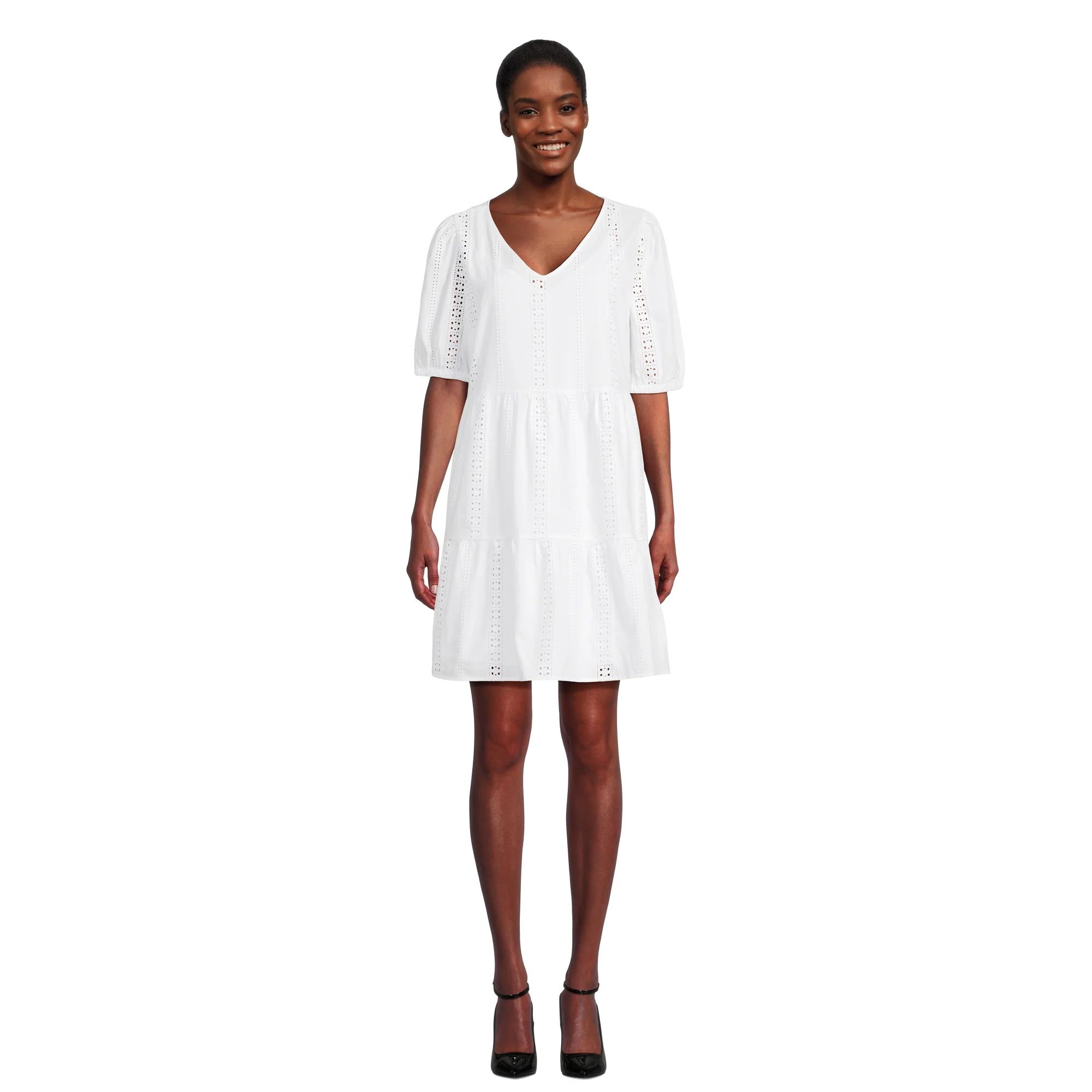 Time and Tru Women's and Women's Plus Eyelet Mini Dress with Puff Sleeves, Sizes XS-4X - Walmart.... | Walmart (US)