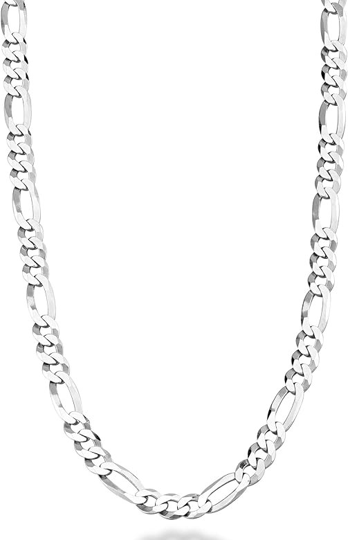 Miabella 925 Sterling Silver Italian 5mm Diamond-Cut Figaro Link Chain Necklace for Women Men, Ma... | Amazon (US)