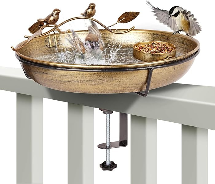 Metal Deck Mounted Bird Bath - 12 Inch Bronze Color Bird Bath for Outdoor with Small Bird Feeder ... | Amazon (US)