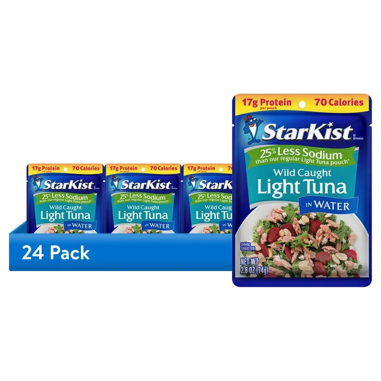 (24 pack) StarKist 25% Less Sodium Light Tuna in Water, 2.6 oz Pouch - Walmart.com | Walmart (US)