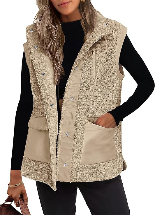 ANRABESS Womens Fuzzy Fleece Vest Sleeveless Casual Warm Button Down Sherpa Jackets Outerwear Wit... | Amazon (US)
