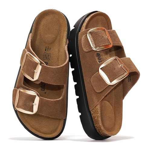 Project Cloud 100% Genuine Leather Platform Sandals Women Footwear - Wedge Chunky Slides for Women 2026 with Memory Foam Insole & Cork Footbed Womens Sandals (GreeceChunky) | Amazon (US)