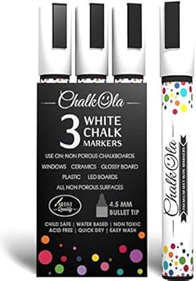 White Chalk Markers - Pack of 3 chalk pens - Use on Chalkboard, Windows, Blackboard, Signs, Glass... | Amazon (US)