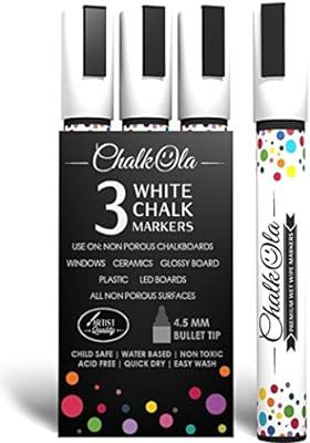 White Chalk Markers - Pack of 3 chalk pens - Use on Chalkboard, Windows, Blackboard, Signs, Glass... | Amazon (US)