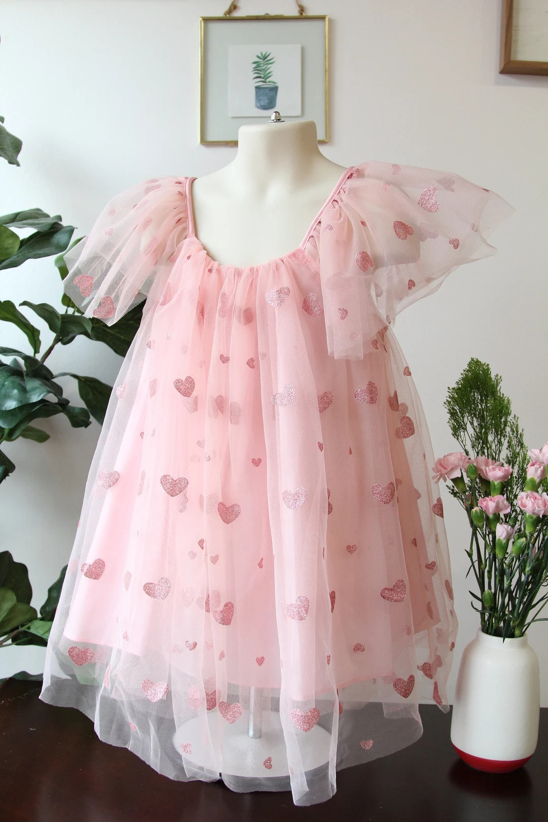 Pink Shimmery Heart Little Girl Tutu Princess Dress, Valentines, birthday, wedding, flower girl, ... | Etsy (US)