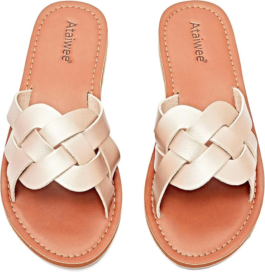 Ataiwee Women's Flat Slide Sandals - Comfortable Classic Strappy Slip on Flat Summer Sandals. | Amazon (CA)