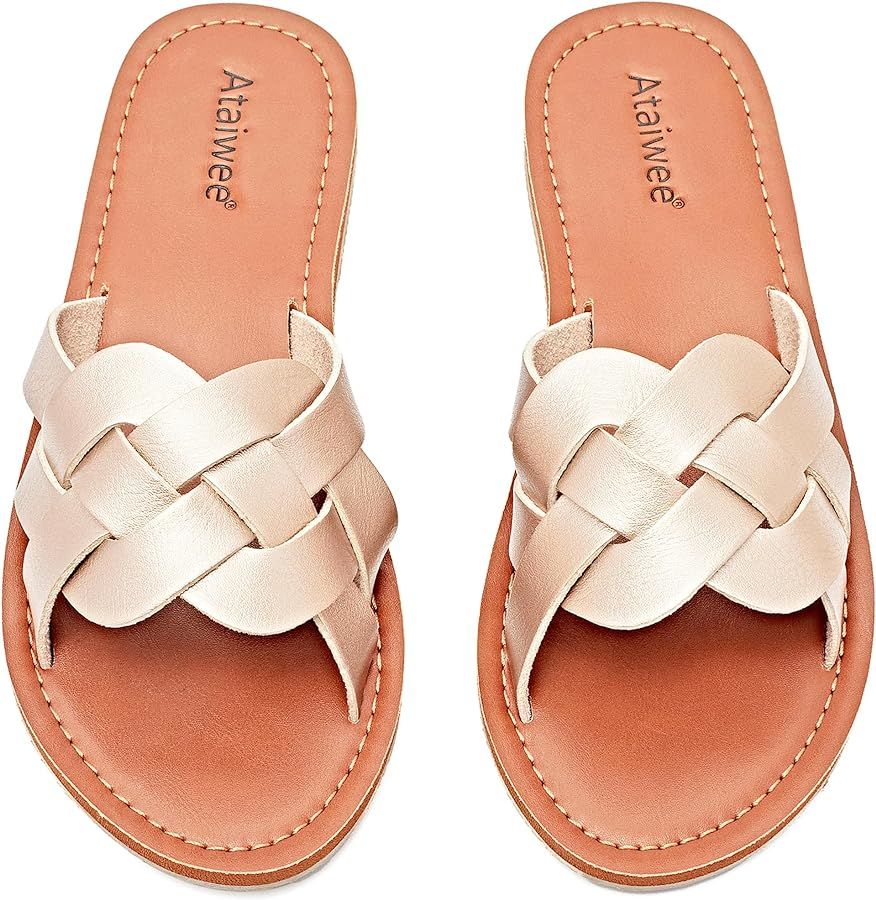 Ataiwee Women's Flat Slide Sandals - Comfortable Classic Strappy Slip on Flat Summer Sandals. | Amazon (CA)