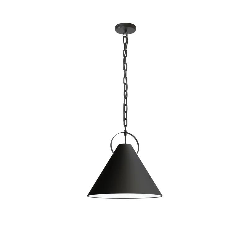 1 Light Incandescent Pendant, Aged Brass With Black Shade | Wayfair North America