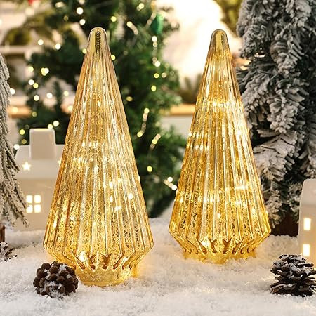 Christmas Decorations Indoor-2PCS Light Up Gold Glass Christmas Tree -Christmas Table Decorations... | Amazon (US)