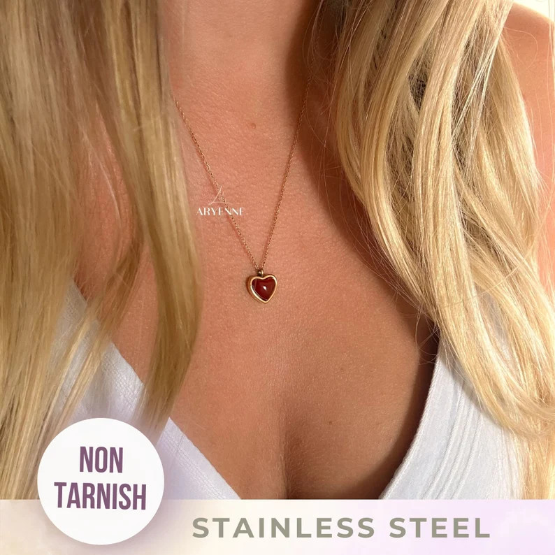 Carnelian Necklace and Earrings, Charming Heart Necklace, Dainty Crystal Necklace, Christmas Gift... | Etsy (US)