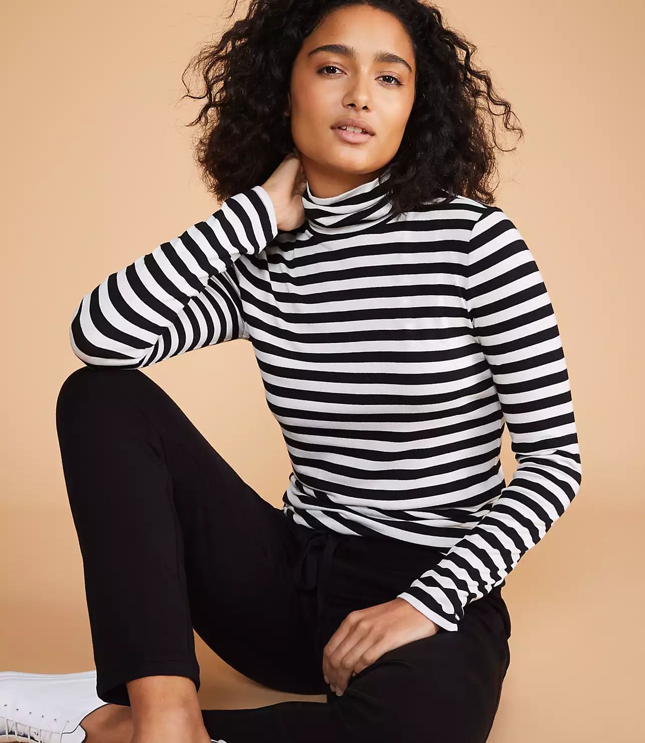 Lou & Grey Striped Softened Jersey Turtleneck | LOFT | LOFT