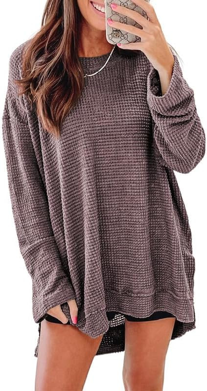 SHEWIN Womens Fall Long Sleeve Tops Crewneck Fall Shirts for Women Solid Color Waffle Knit Tunic ... | Amazon (US)