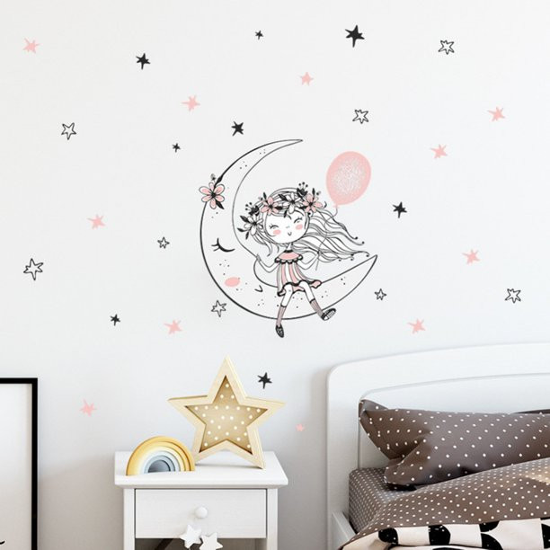 Stars Wall Decals - Baby Nursery Star Wall Stckers Removable Mural Decor for Girls Kids Beding Ro... | Walmart (US)