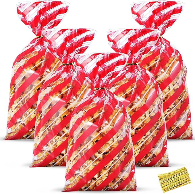 HESTYA 50 Counts 5 x 11 Inches Christmas Flat Clear Cellophane Treat Bags Block Bottom Patterned ... | Amazon (US)
