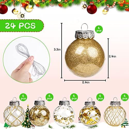 DomeStar Gold Glitter Ball Ornaments, 24PCS Shatterproof Ball Ornaments Clear Baubles with Stuffe... | Amazon (US)