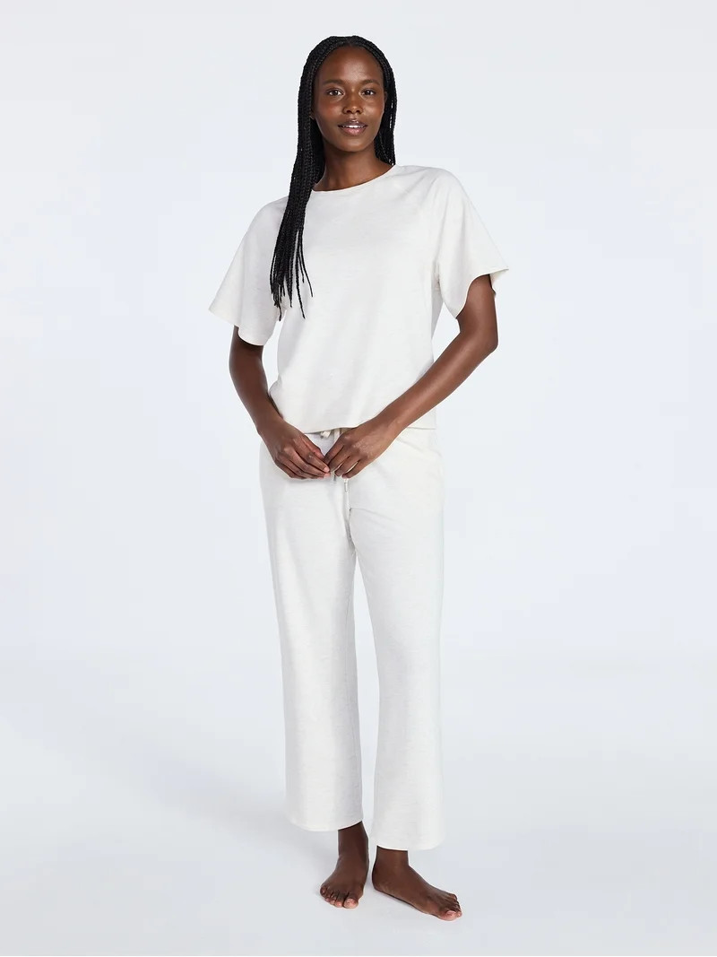 Joyspun Women's French Terry Lounge Sleep Short Sleeve Top and Capri Pants Set, 2-Piece, Sizes XS... | Walmart (US)