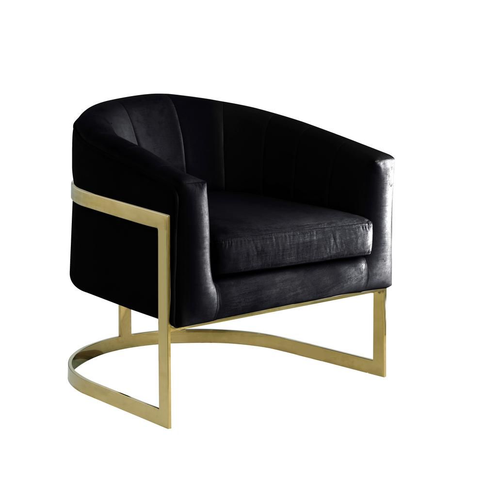Best Master Furniture Hailey Black Velvet Arm Chair with Gold Base | The Home Depot