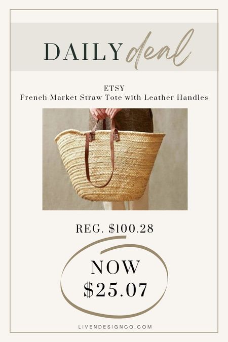 French market straw tote bag with leather handles. Spring tote. Woven handbag. 

#LTKSeasonal #LTKfindsunder50 #LTKsalealert