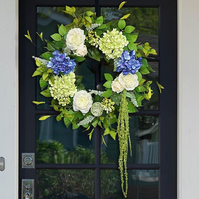 23 Inch Spring Wreaths for Front Door, Soomeir Blue and Green Hydrangea Flower Door Wreaths Outsi... | Amazon (US)