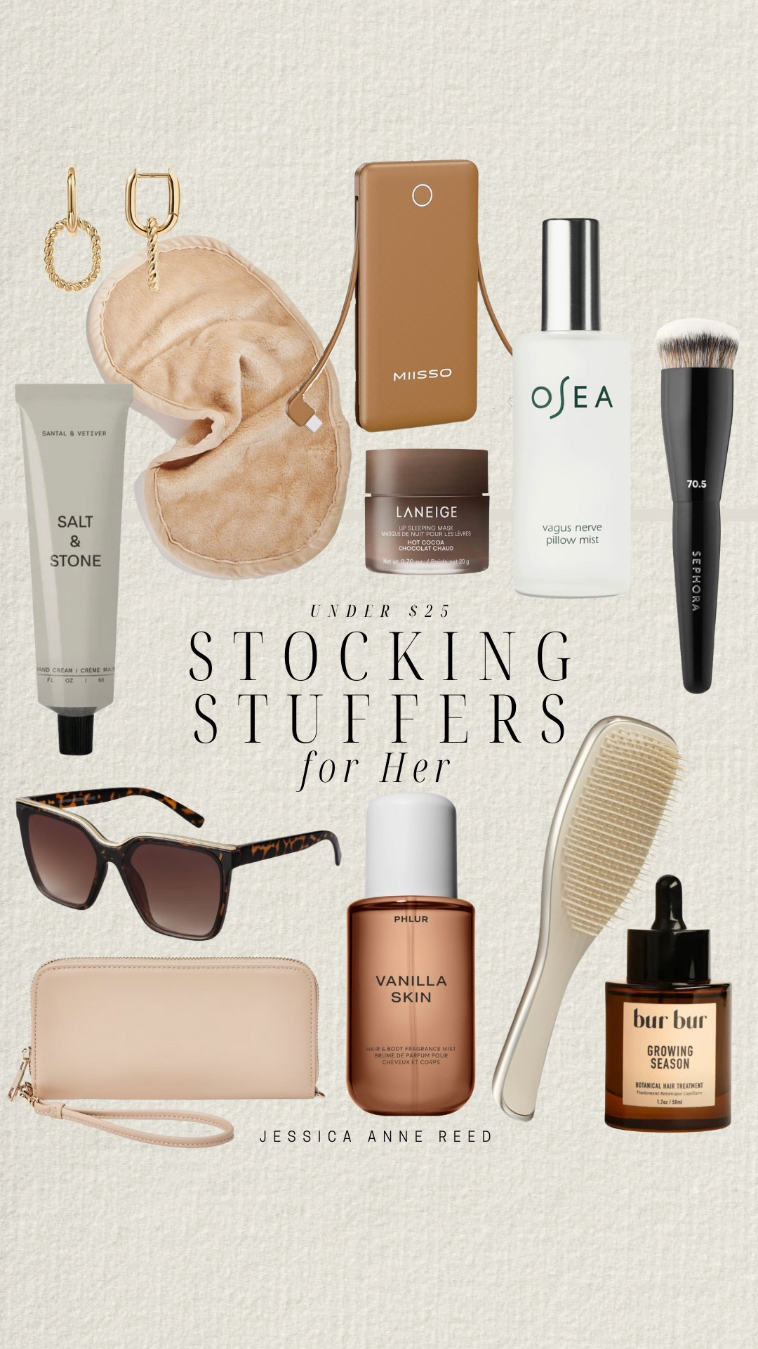 Stocking stuffers under $25 for her include makeup brush, lip mask, hair growing oil, brush, vanilla fragrance mist, women’s wallet, sunglasses, hand cream, makeup eraser, charger bank, earrings, and pillow mist.

Stocking stuffers, gift guide, stocking stuffers for her

#LTKGiftGuide #LTKFindsUnder50 #LTKHoliday